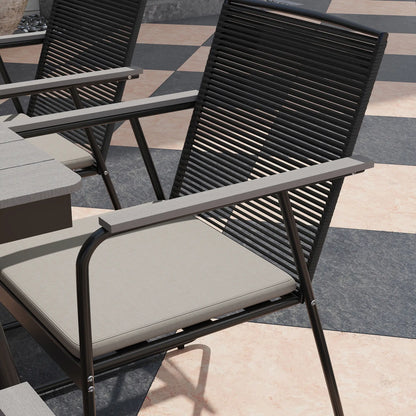 Karutte 6 Seater Garden Dining Set featuring Soft Cushions Rattan Backrest Rectangular Plastic Top Garden Furniture Set Outdoor Dining Table & Chairs for Patio Balcony Poolside Grey