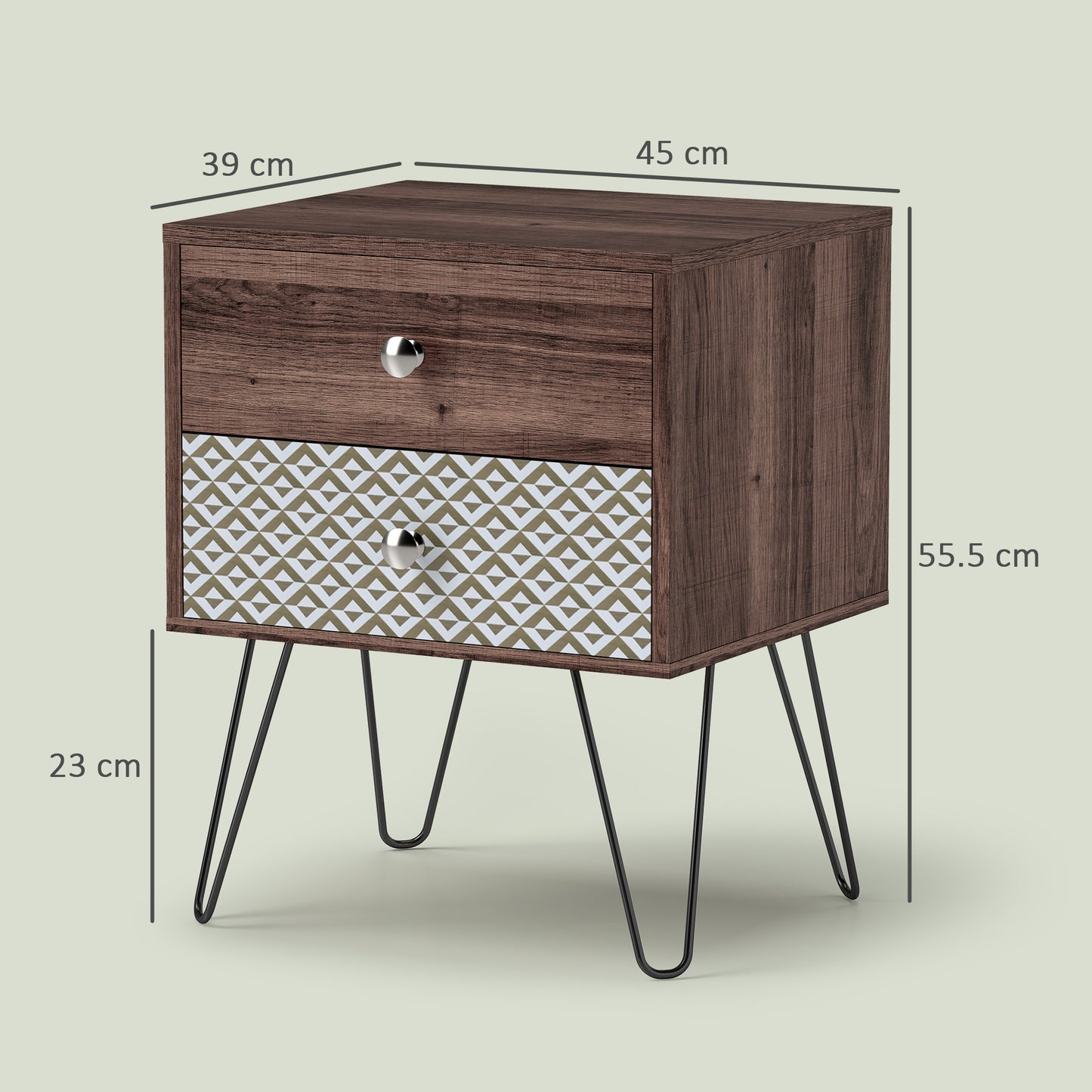 Lofake Scandinavian Brown 2 Drawer Nightstand