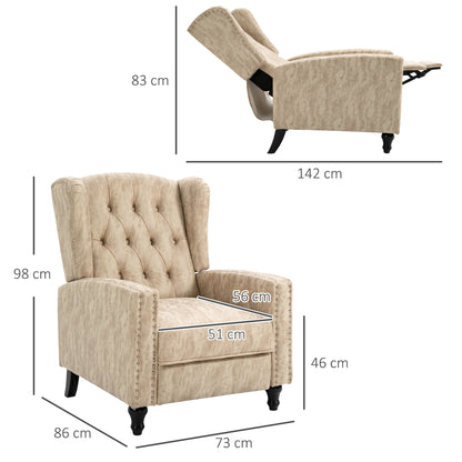 Conofa Beige Fabric Chesterfield Mid Century Style Reclining Armchair