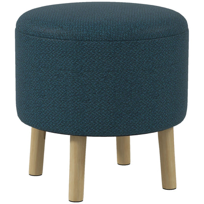 Dotaha Linen Look Blue Round Storage Ottoman