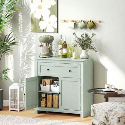 Luhaso Wooden Green Modern Sideboard With Drawers Adjustable Shelves And Double Doors