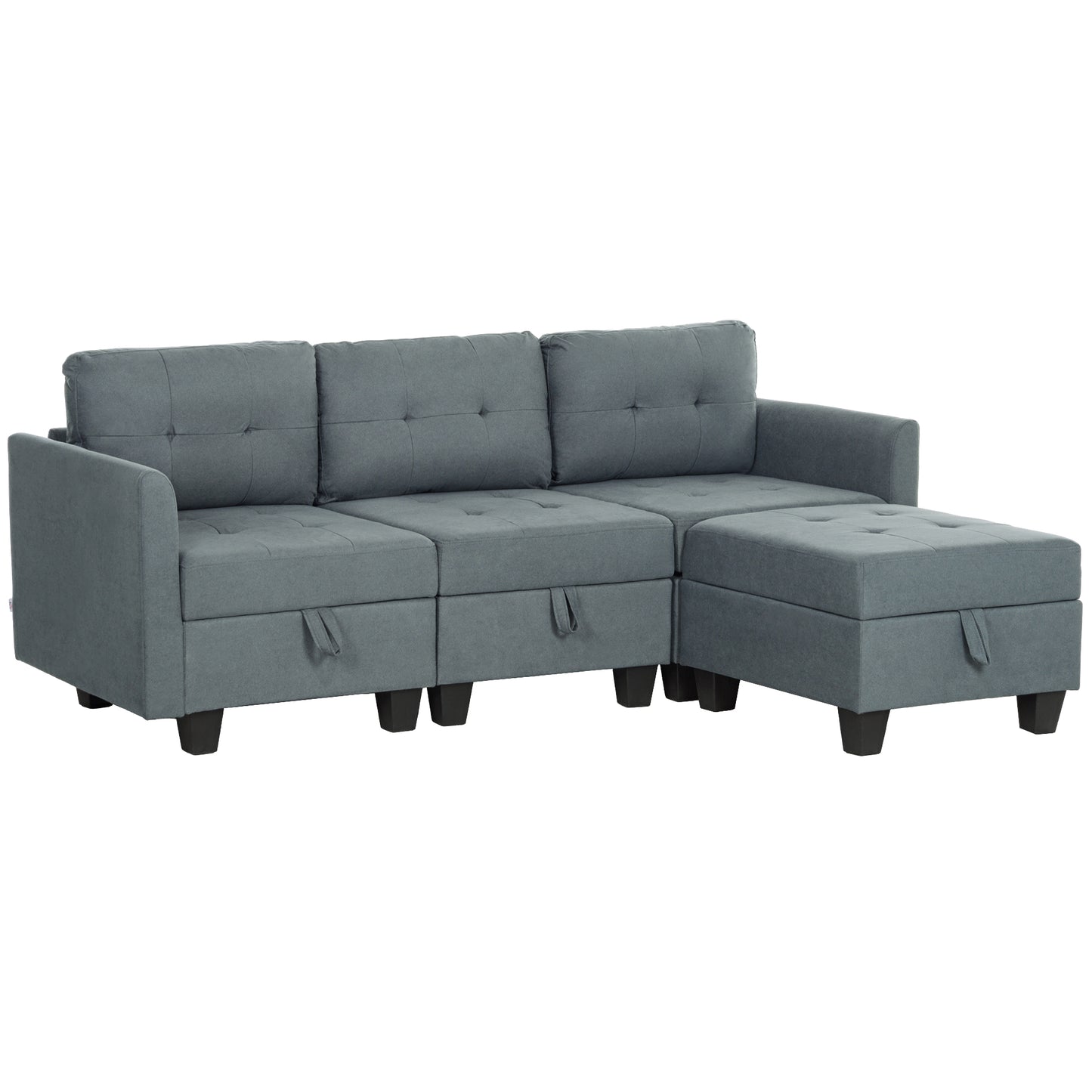 Vinole Rado Fabric Dark Grey Modular L ShaFauxd Sofa With Built In Storage