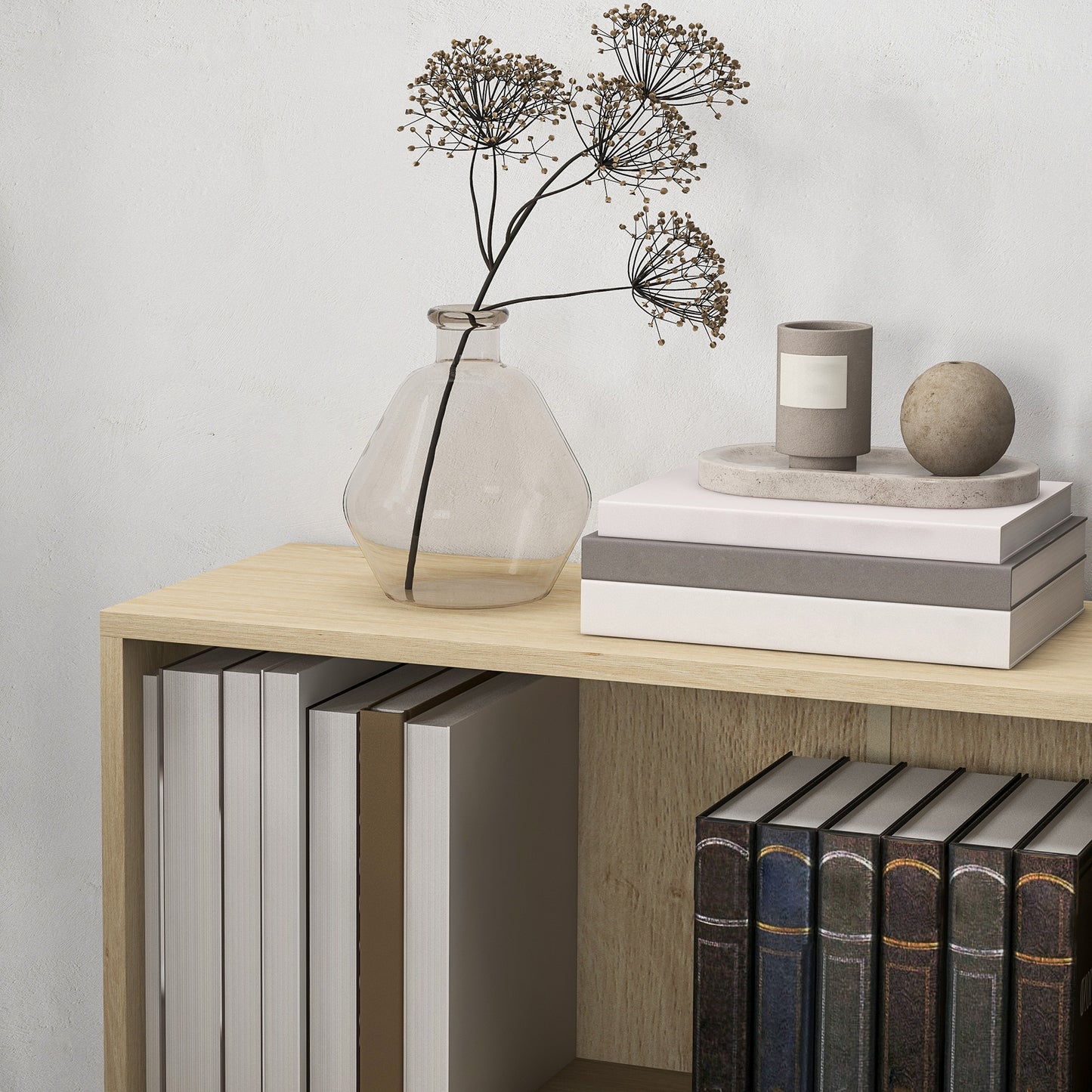 Kesa Wood Natural Finish Low 2 Tier Bookcase With Adjustable Shelves