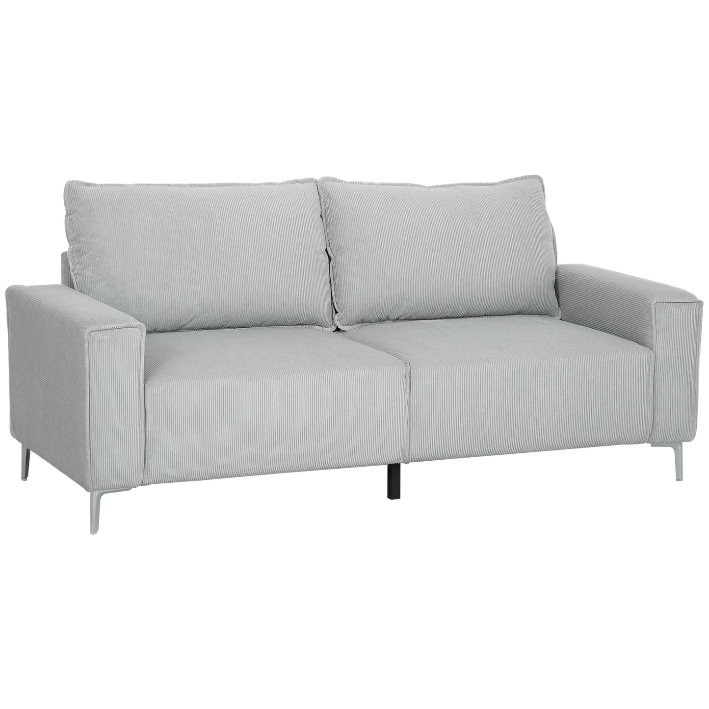 Pael Corduroy Light Grey 3 Seater Sofa Silver Metal Legs