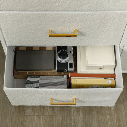 Tafi Metal And Fabric Cream White 9 Drawer Boucle Storage Chest With Steel Frame