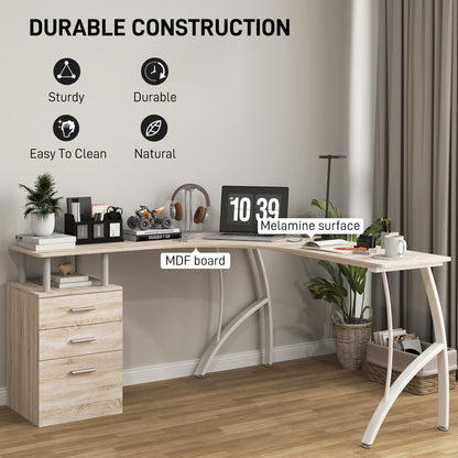 Lelolo 143cm Oak Industrial L Shaped Corner Desk With 3 Drawers