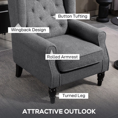 Nocova Grey Boucle Retro Wingback Accent Armchair Soft Sherpa Fleece Upholstery