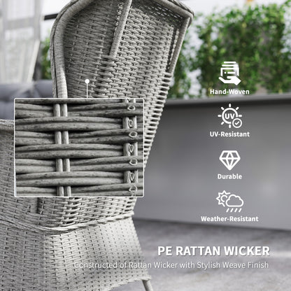 Fano Faux Rattan Grey 4 Seater Outdoor Dining Sofa Set With High Back Chairs And Glass Table