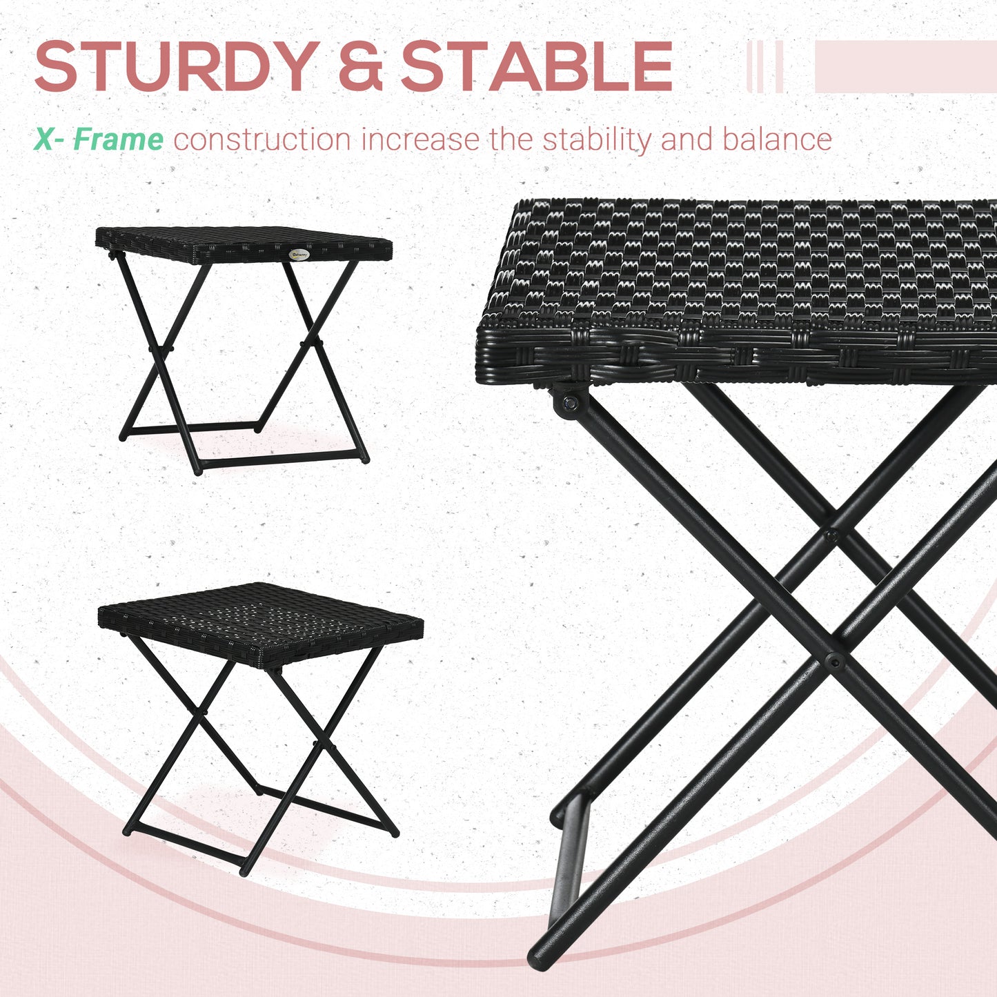 Kenila Natural Rattan Square Folding Garden Bistro Side Table