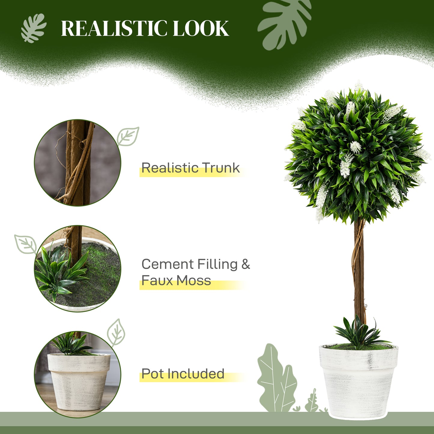 Fano Neri Set Of 2 Artificial Flower Ball Trees In White With Pots For Indoor And Outdoor Styling 60cm