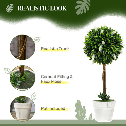 Fano Neri Set Of 2 Artificial Flower Ball Trees In White With Pots For Indoor And Outdoor Styling 60cm