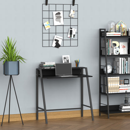Havi 84cm Wooden Black Compact Writing Desk With Integrated Storage Shelving