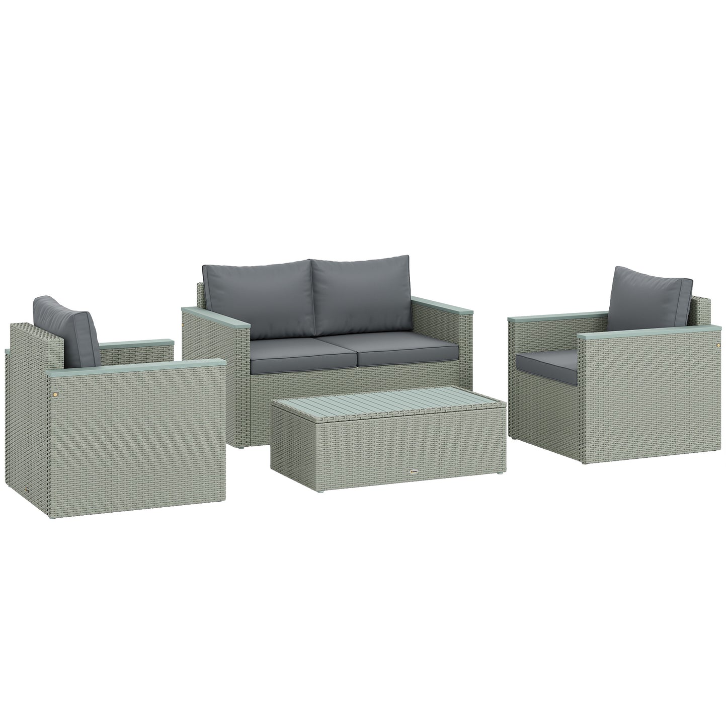Zisupa Rattan Grey 4 Seater Outdoor Garden Sofa Set With Coffee Table