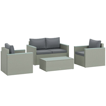 Zisupa Rattan Grey 4 Seater Outdoor Garden Sofa Set With Coffee Table