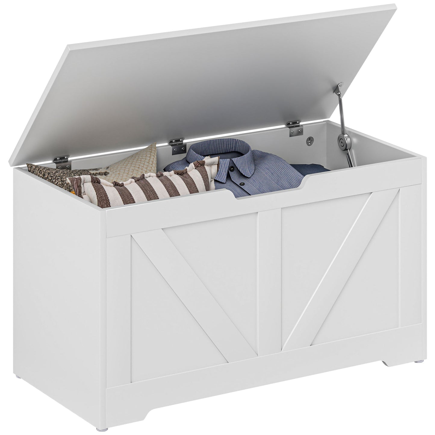 Kamari White Wood Farmhouse Storage Chest Safety Hinges 100 Litre