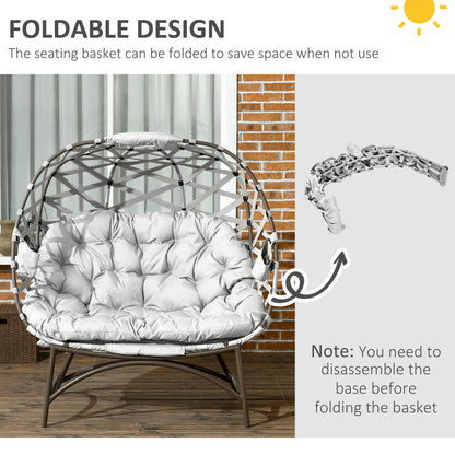 Ninamo Woven Rattan Light Grey 2 Seater Folding Egg Chair With Cushions And Cup Holders