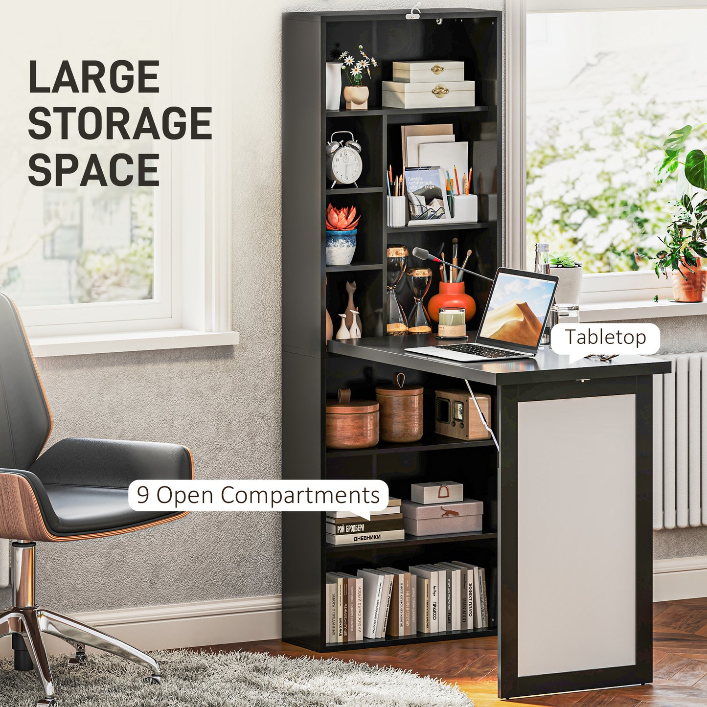 Elrika 98cm Black 3 Section Work Desk With Writing Board And Storage