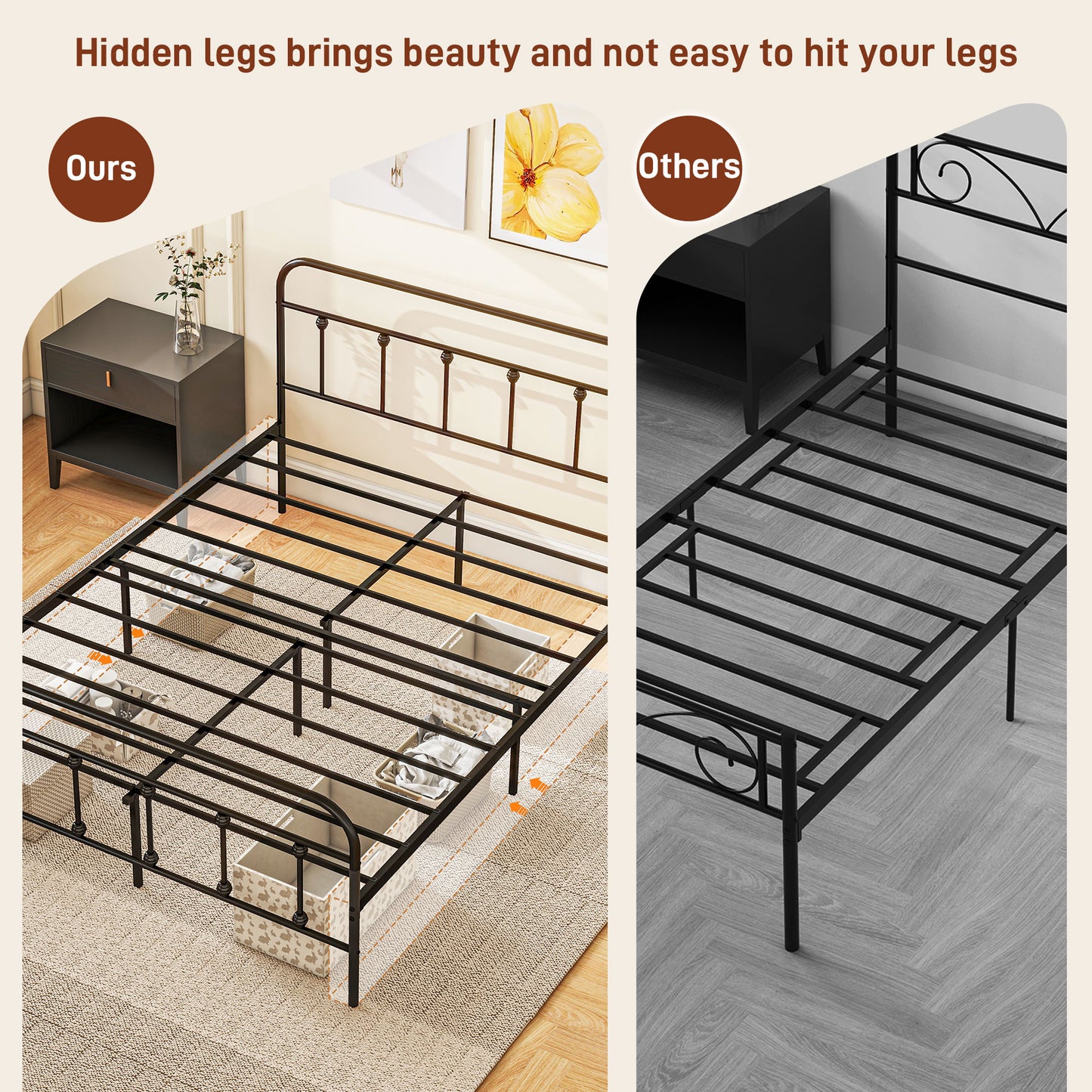 Noelma 4FT6 Minimalist Black Metal Double Metal Bed Frame