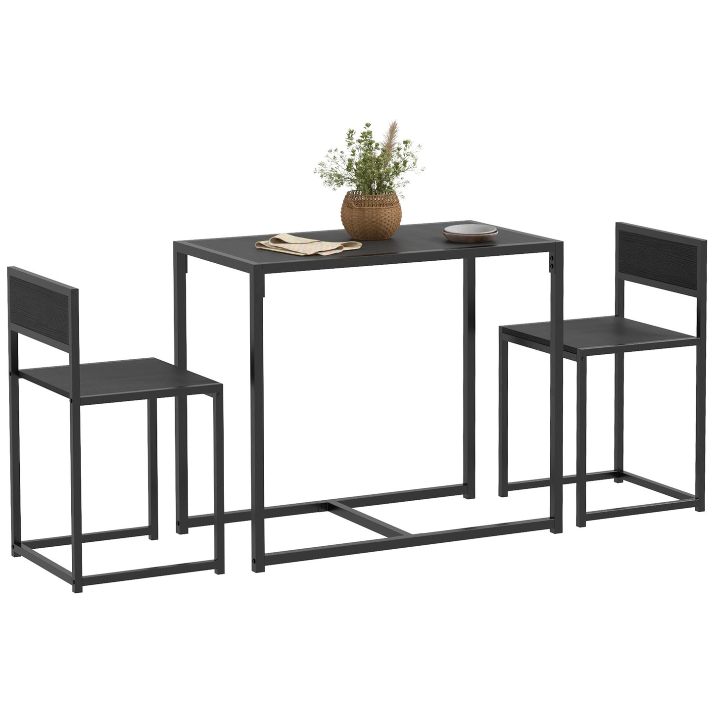 Gafetti Metal And Wood Black Compact Dining Table And Chair Set For Small Kitchens