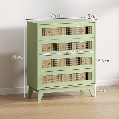 Raritte Wood And Rattan Light Green 4 Drawer Storage Chest With Woven Detail