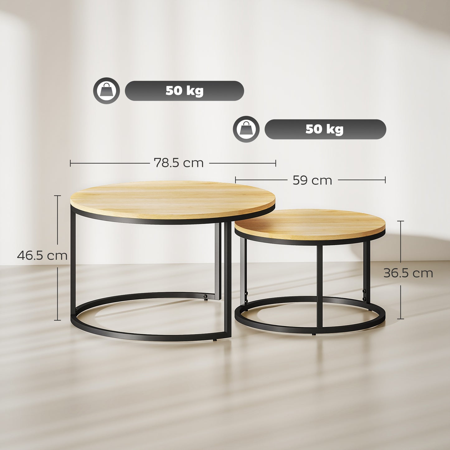 Mova Set Of 2 Light Natural Finish Wood Effect Nesting Tables