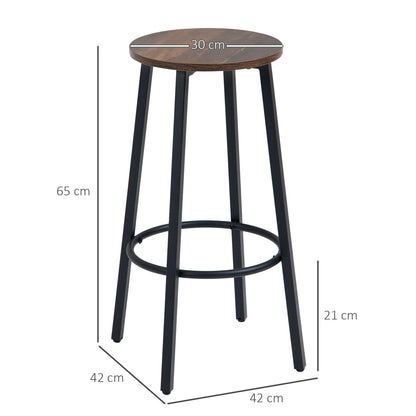 Kabato Metal And Wood Rustic Brown Industrial Bar Stools Set Of 2 With Footrest