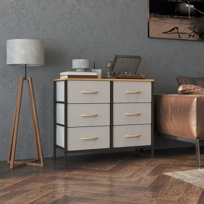 Nali Metal And Fabric Cream White 6 Drawer Industrial Storage Dresser With Steel Frame