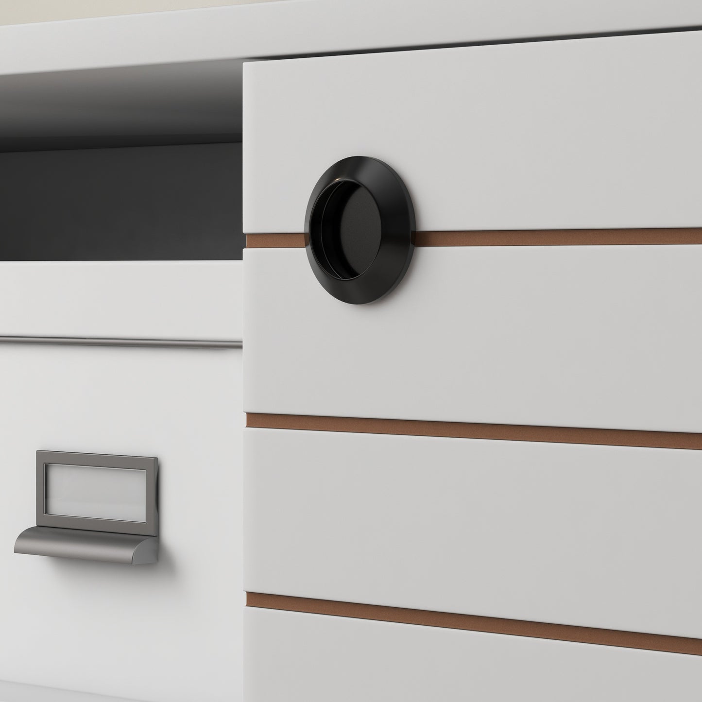 Baelva 110cm Vale Wooden White Duo Storage TV Unit With Stipe Door Design
