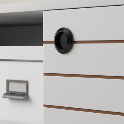 Baelva 110cm Vale Wooden White Duo Storage TV Unit With Stipe Door Design
