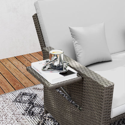 Taelre Rattan Light Grey Outdoor Daybed With Matching Footstool White Cushions