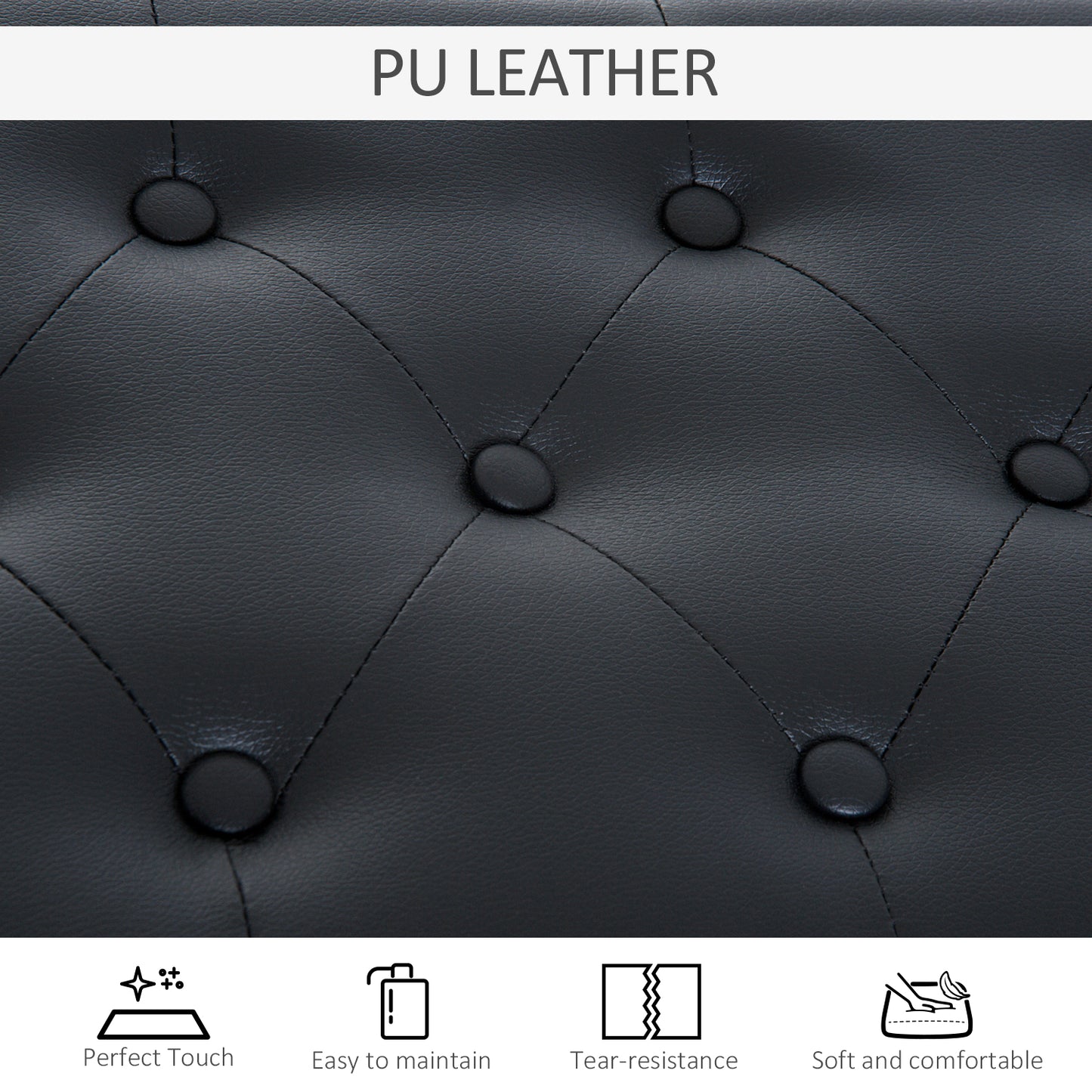 Milara Faux Leather Black Upholstered Piano Bench With Storage Compartment Diamond Tufted Lid