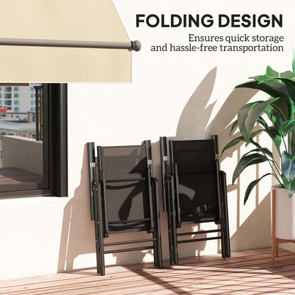 Costare Set Of 2 Aluminium Black Folding Garden Dining Chairs With Breathable Mesh