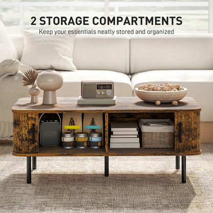 Ninoma Wooden Rustic Brown Rectangular Coffee Table With Tambour Doors