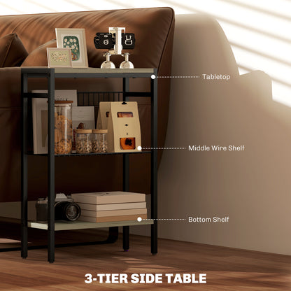 Dimali Black Metal And Grey Wooden Industrial 3 Shelf Side Table