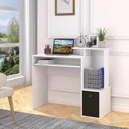Tono 100cm Wooden White Home Office Desk With Sliding Keyboard Tray Drawer And Shelving