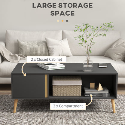 Panedi Wooden Grey Rectangular Coffee Table With Storage Compartments And Cabinets