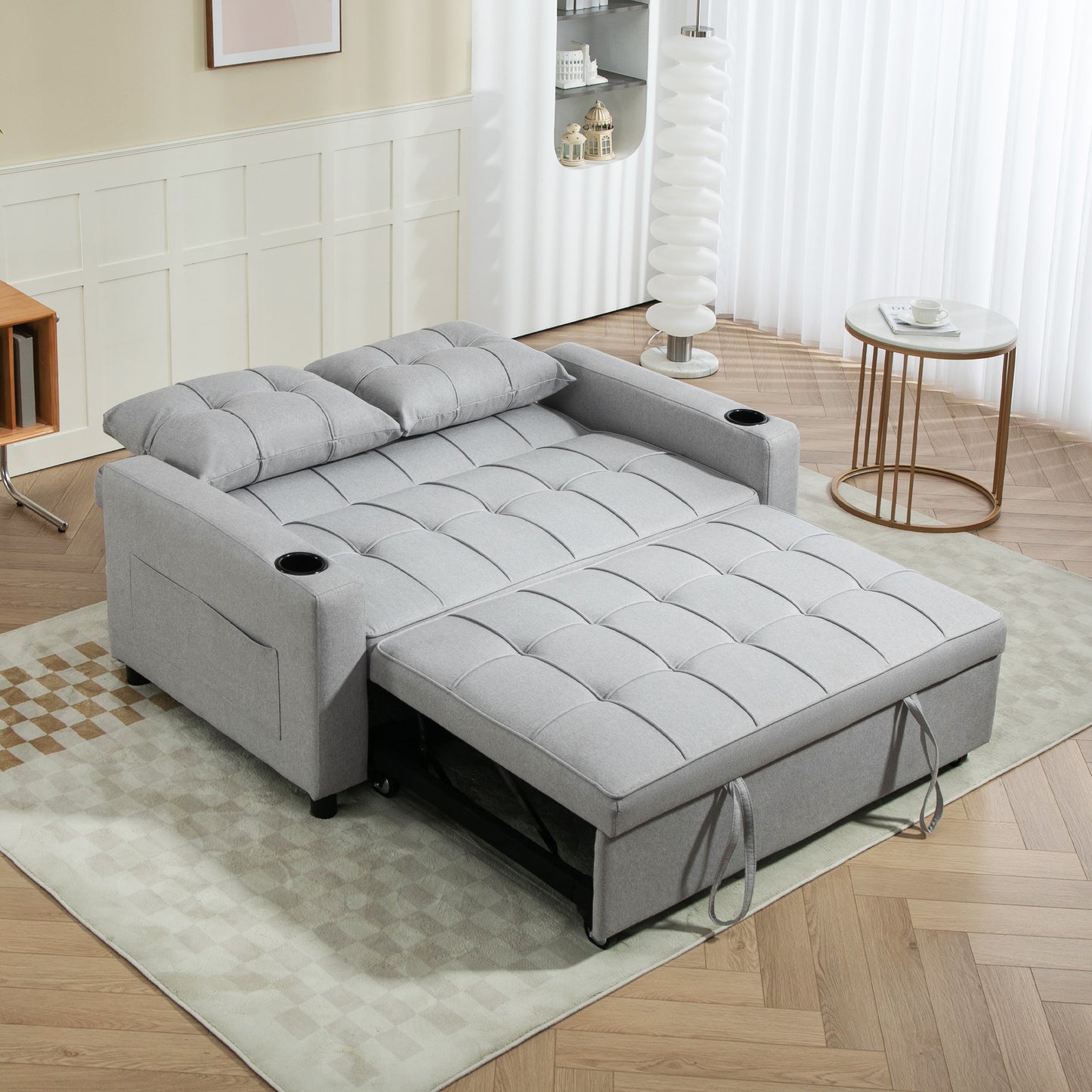 Kahani Razi Light Grey Upholstered 2 Seater Pull Out Sofa Bed