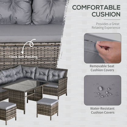 Dili Rattan Grey 8 Seater Outdoor Sofa Set With Cushions And Table