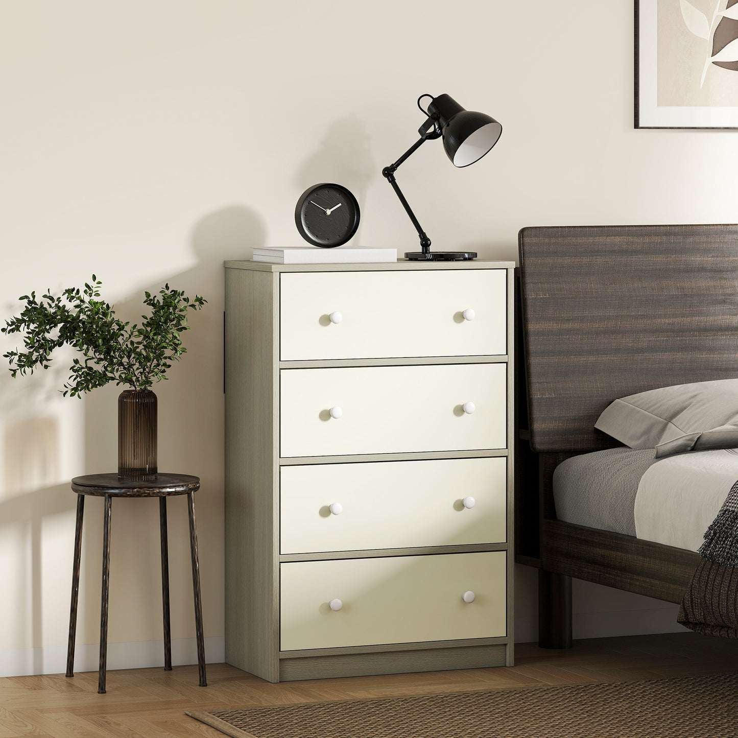 Cottola Fabric And Metal White And Grey 4 Drawer Storage Dresser