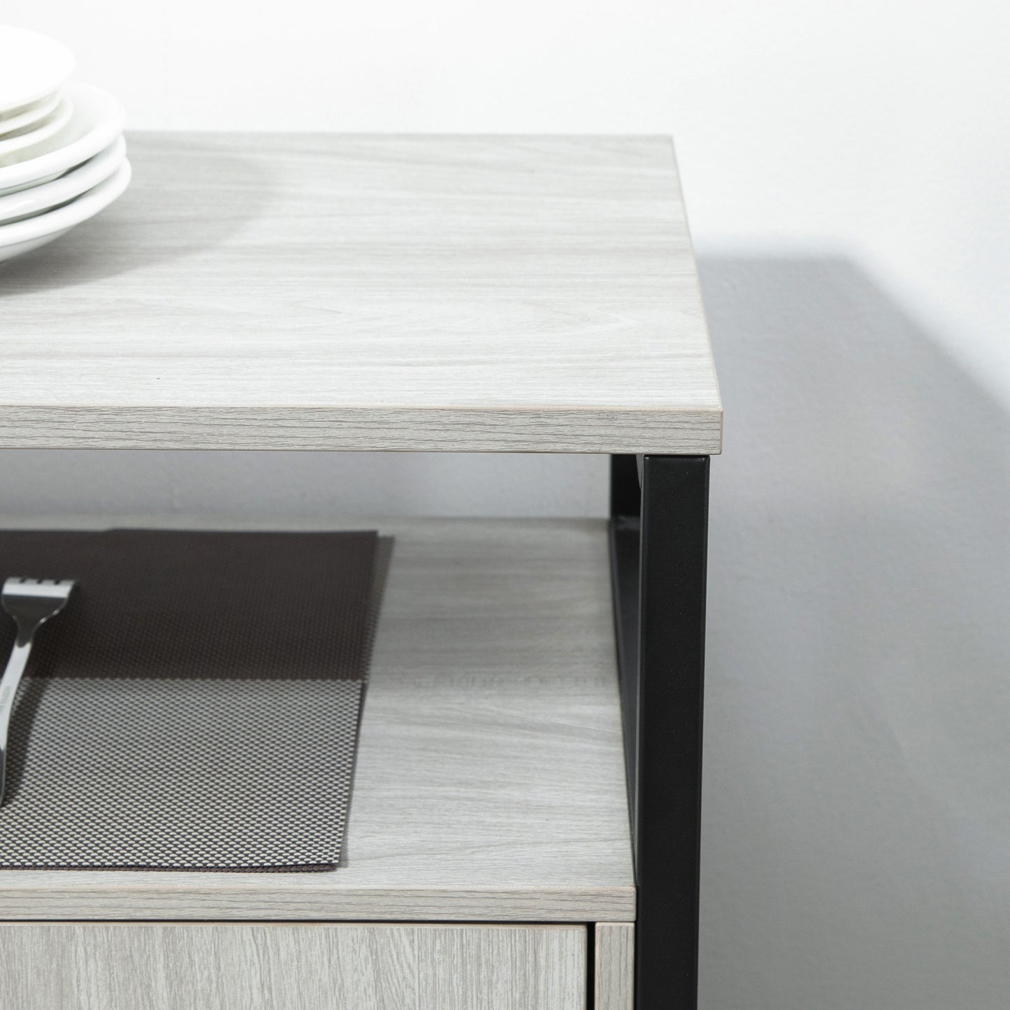 Vara Light Grey Sideboard with Steel Frame 2 Doors 4 Shelves