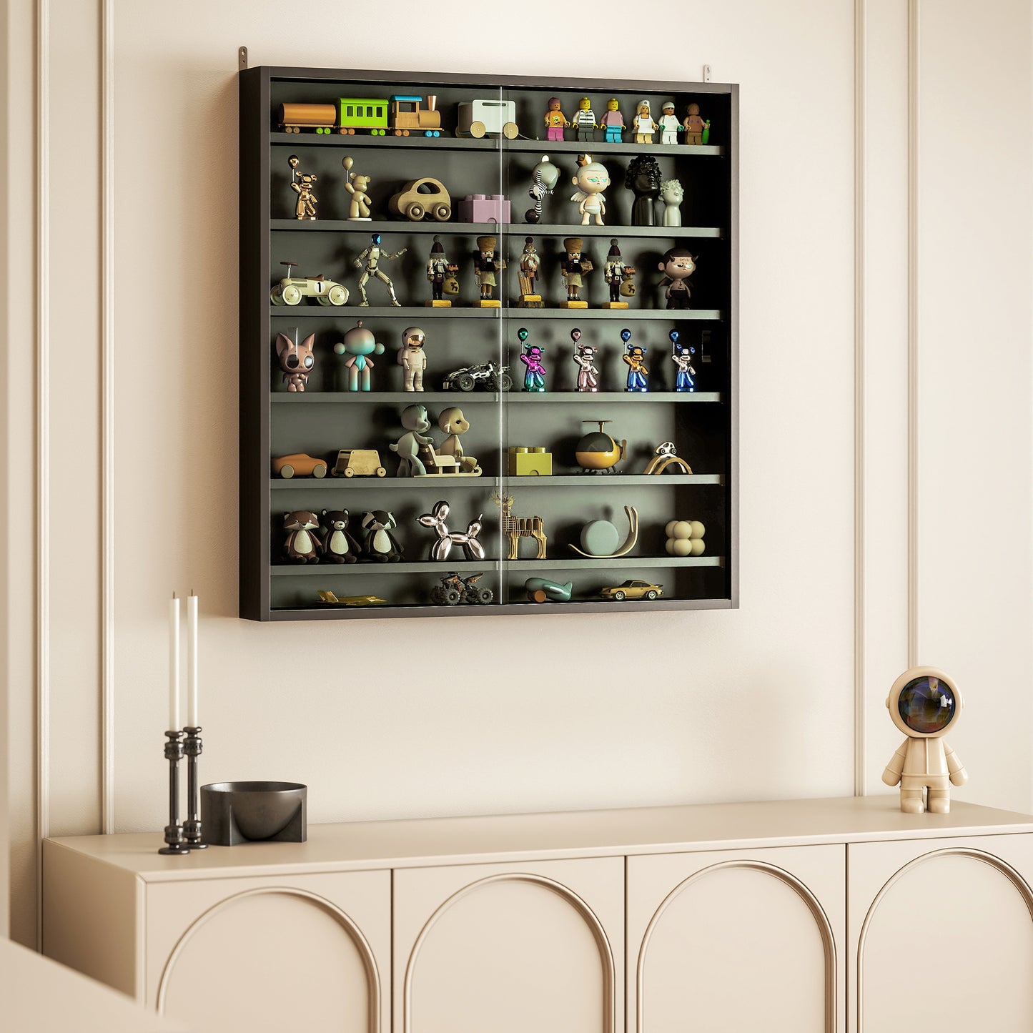Kamafi Wood And Glass Black 6 Tier Display Cabinet With Glass Doors