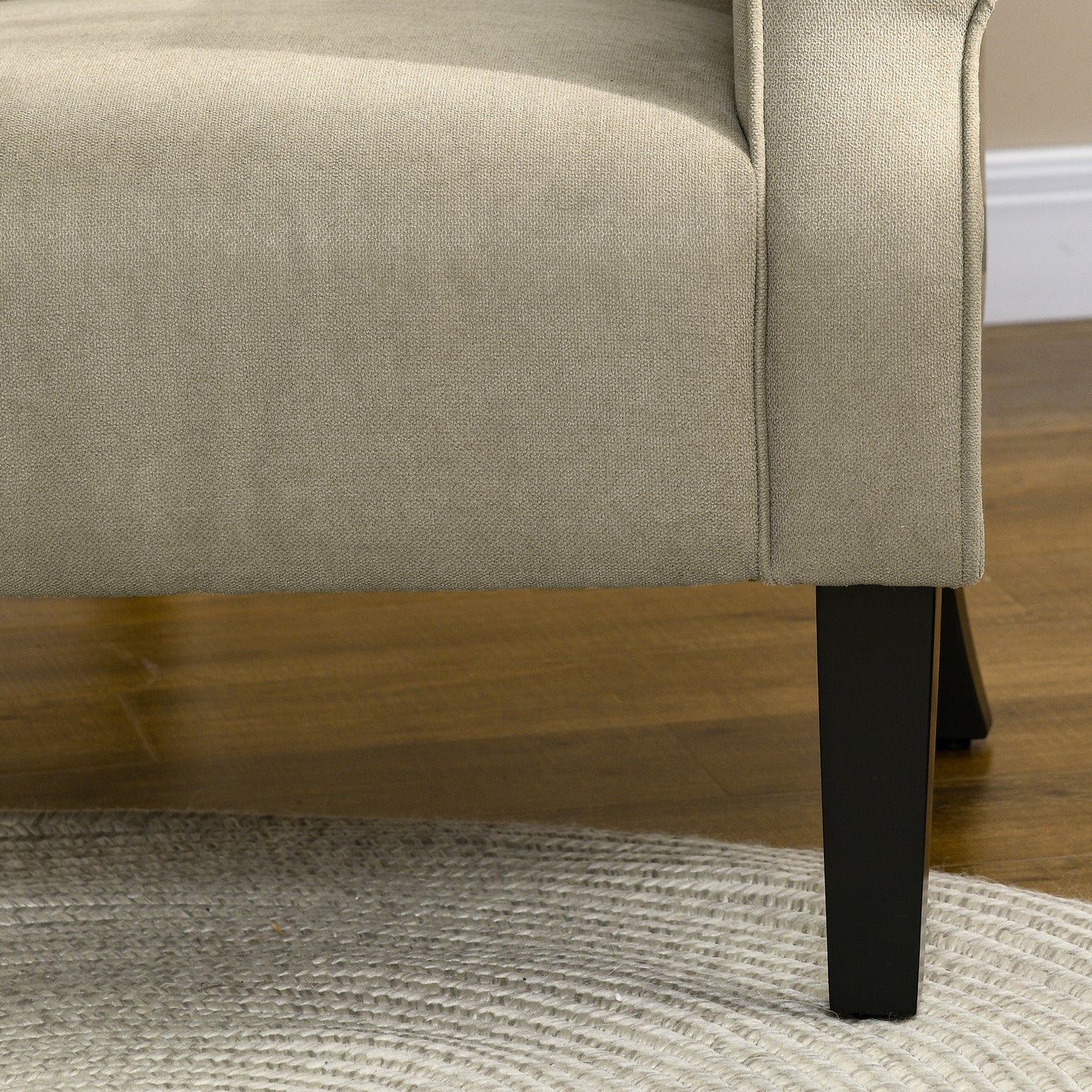 Vikene Coni Fabric Beige Accent Armchair With Rolled Arms And Wooden Legs