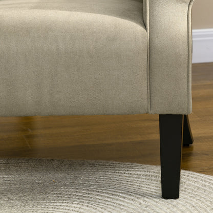 Vikene Coni Fabric Beige Accent Armchair With Rolled Arms And Wooden Legs