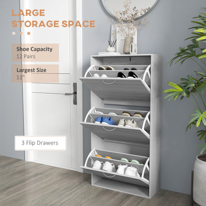 Makahi Grey Wood Effect Shoe Cabinet Flip Drawer Storage for 12 Pairs