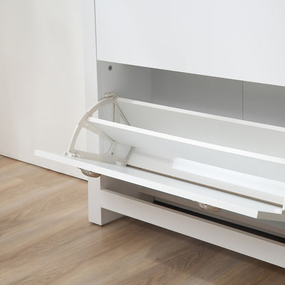 Neneka Wooden White and Natural Slim Shoe Cabinet With 2 Flip Drawers For 12 Pairs