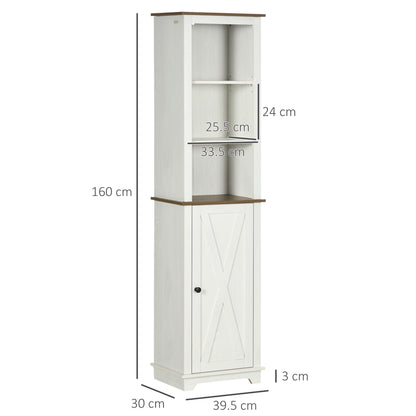 Nesoli Tall Bathroom Storage Cabinet With Door And Adjustable Shelves White 39.5x30x160cm