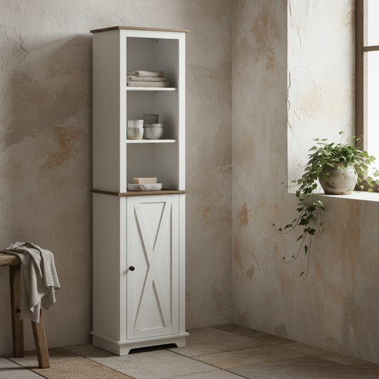 Nesoli Tall Bathroom Storage Cabinet With Door And Adjustable Shelves White 39.5x30x160cm