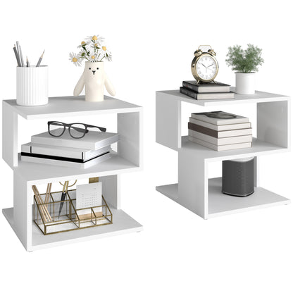 Luvila Set Of 2 Wooden White Square Side Tables With 2 Tier Storage