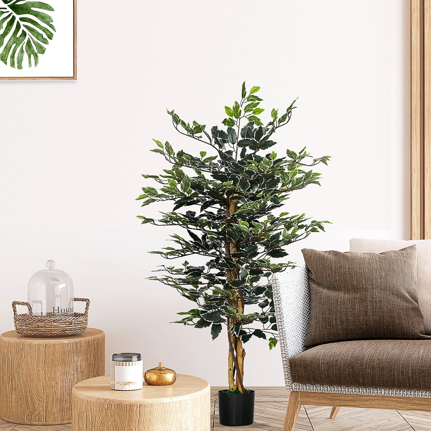 Nedori Tall Artificial Ficus Style Tree With Realistic Leaf Detail In Pot For Office Interiors