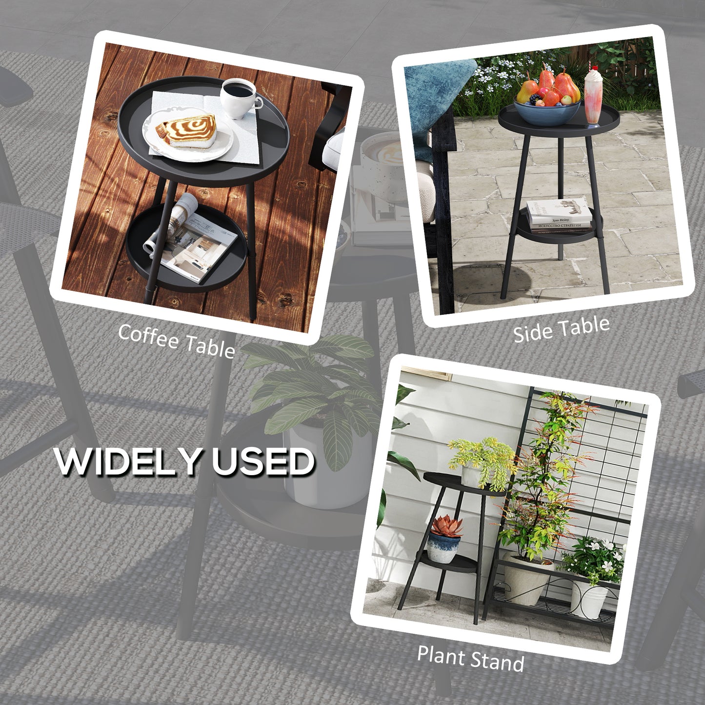 Tocore Metal Black 2 Tier Outdoor Garden Double Try Bistro Table